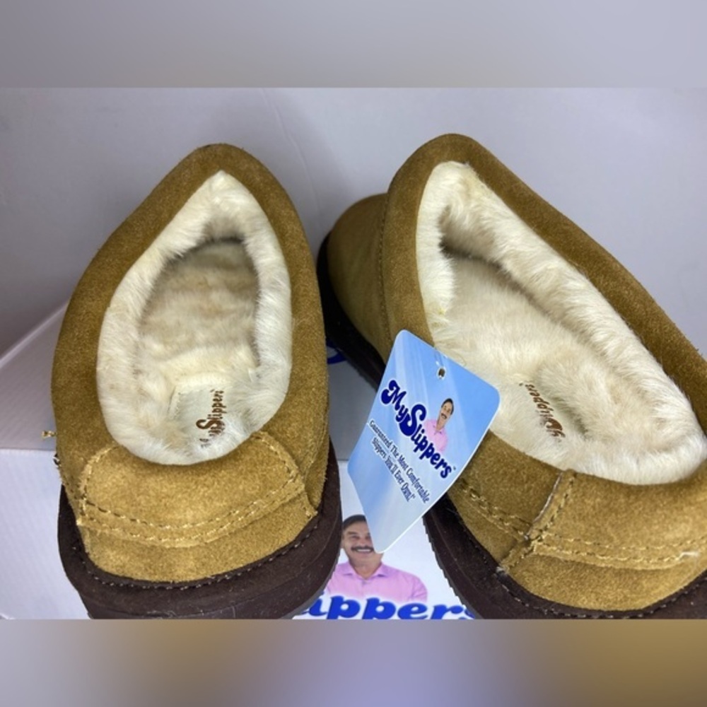 MySlippers Men's Slip-On Slippers, Size 8, Chestnut Brown, New in Original Box - Picture 11 of 16